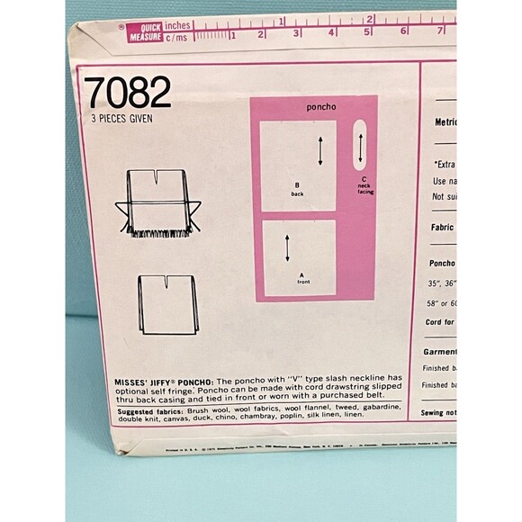 Vintage 1975 Simplicity Pattern 7082 Womens Long BOHO Fringe PONCHO Hippie UNCUT - Picture 3 of 9